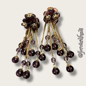 Vintage German-Made Amethyst Glass Bead Clip-On Earrings